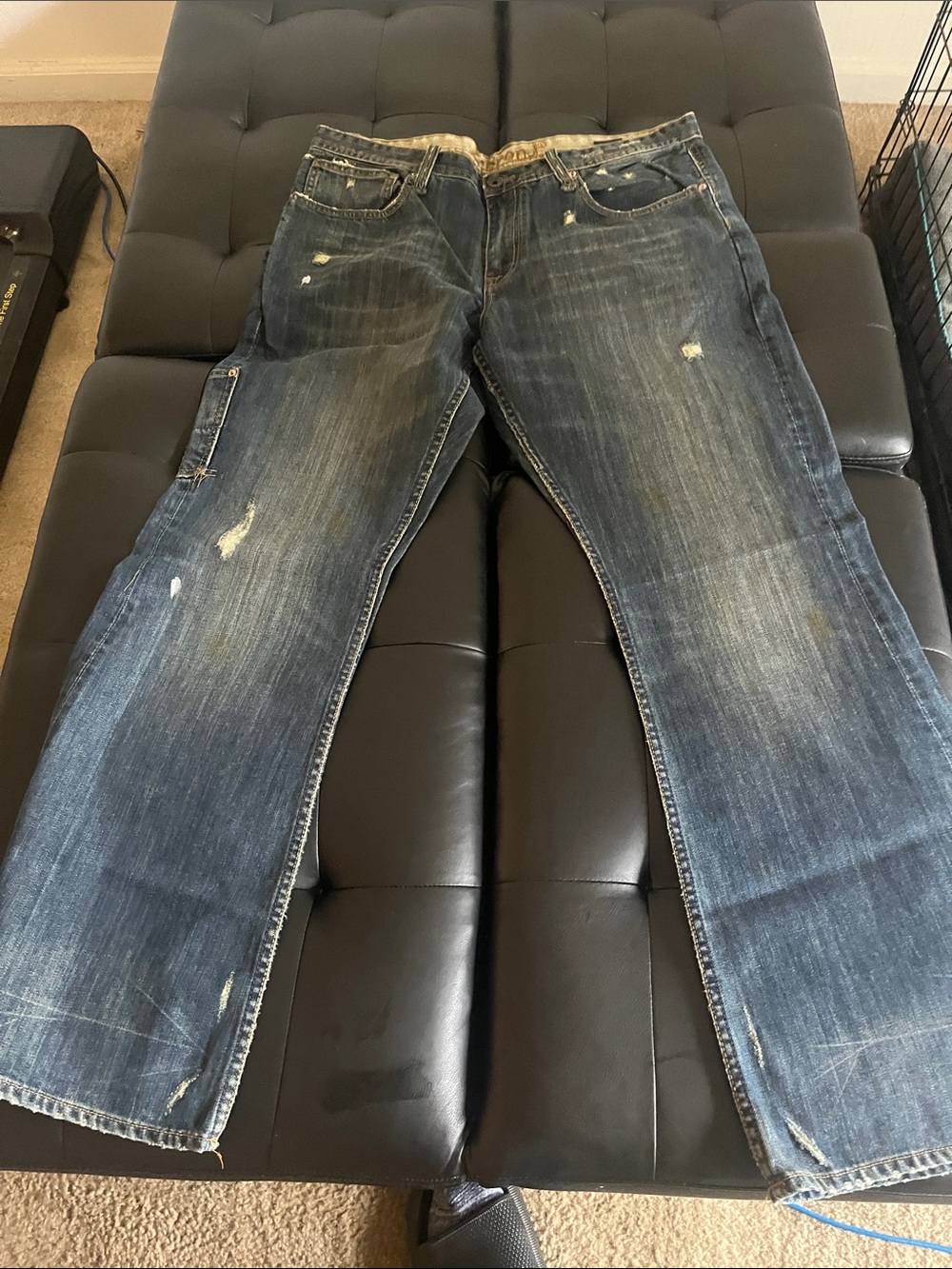 Men's Bootcut Distressed Dark Blue Denim Jeans